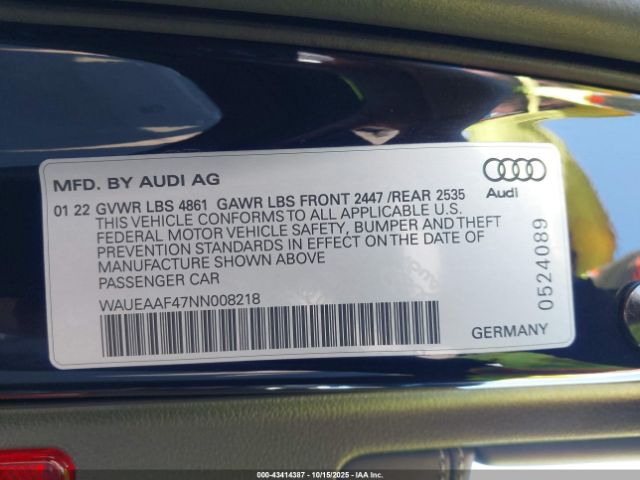 2022 AUDI A4 WAUEAAF47NN008218 Photo 8