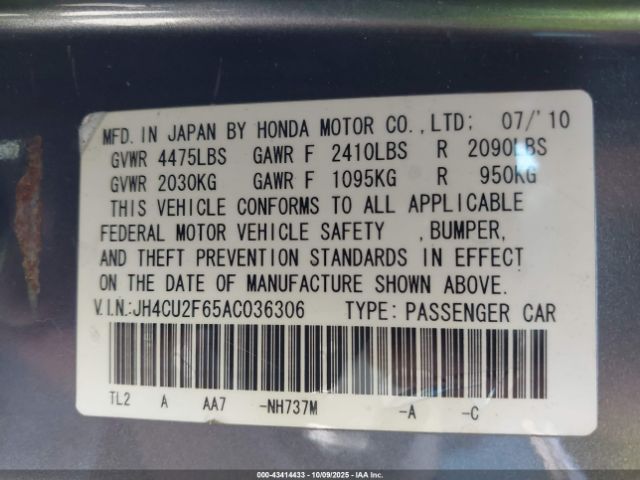 2010 ACURA TSX JH4CU2F65AC036306 Photo 8