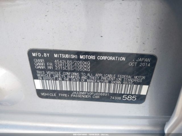 2015 MITSUBISHI LANCER EVOLUTION JA32W8FV0FU006891 Photo 8