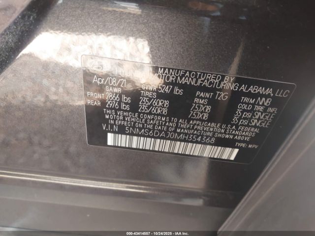 2021 HYUNDAI SANTA FE 5NMS6DAJ0MH354368 Photo 8
