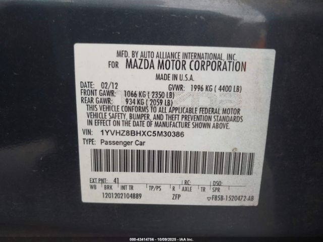 2012 MAZDA MAZDA6 1YVHZ8BHXC5M30386 Photo 8