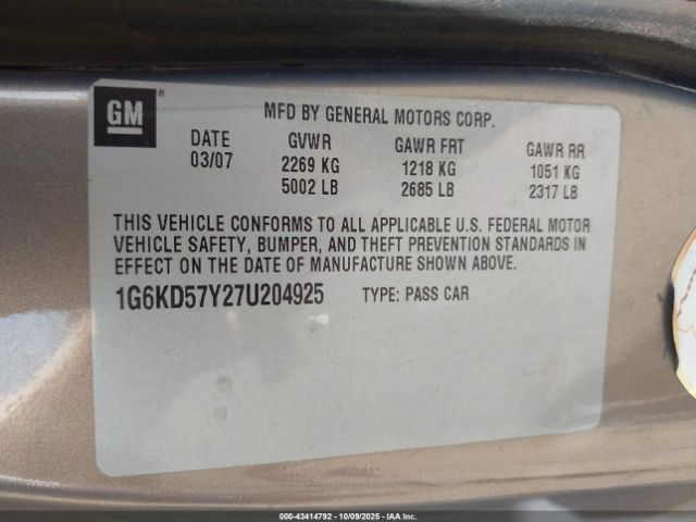 2007 CADILLAC DTS 1G6KD57Y27U204925 Photo 8