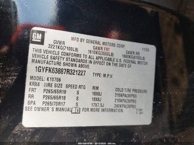 2007 CADILLAC ESCALADE 1GYFK63887R321227 Photo 8