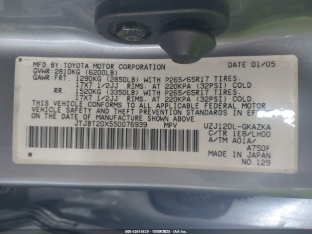 2005 LEXUS GX 470 JTJBT20X550076939 Photo 8