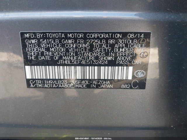 43414841 :رقم المزاد ، JTHBL5EF4E5132424 vin ، 2014 Lexus Ls 460 مزاد بيع