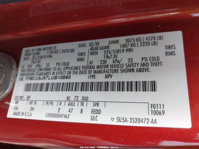 2020 FORD ESCAPE 1FMCU9J97LUB10880 Photo 8