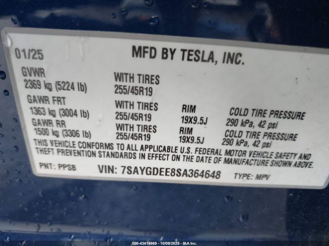 2025 TESLA MODEL Y 7SAYGDEE8SA364648 Photo 8