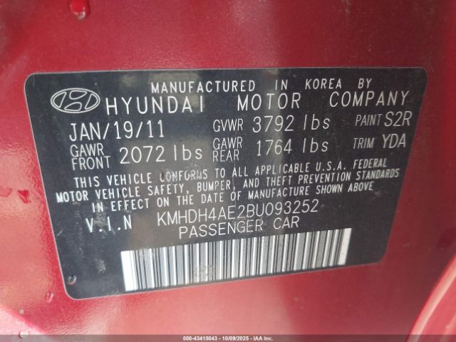2011 HYUNDAI ELANTRA KMHDH4AE2BU093252 Photo 8