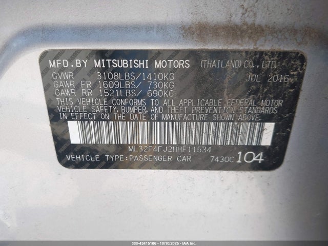 2017 MITSUBISHI MIRAGE G4 ML32F4FJ2HHF11534 Photo 8