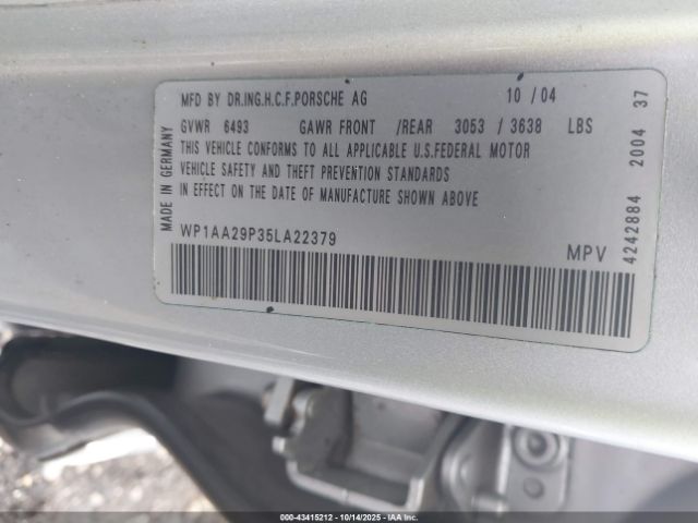 2005 PORSCHE CAYENNE WP1AA29P35LA22379 Photo 8