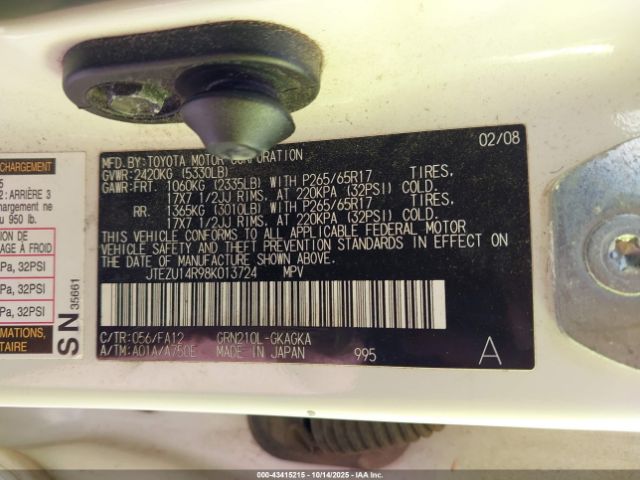 2008 TOYOTA 4RUNNER JTEZU14R98K013724 Photo 8