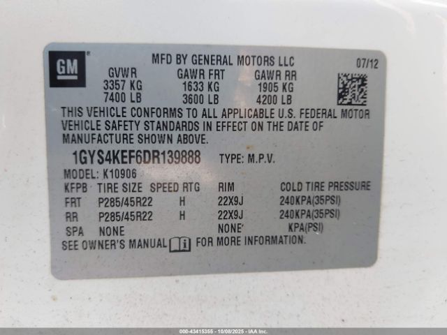 2013 CADILLAC ESCALADE ESV 1GYS4KEF6DR139888 Photo 8