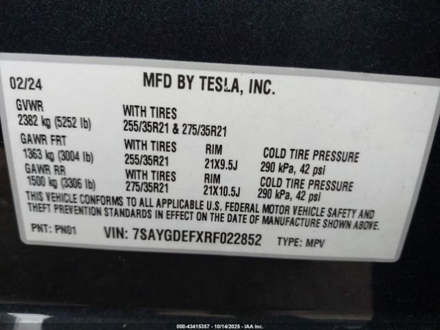 2024 TESLA MODEL Y 7SAYGDEFXRF022852 Photo 8