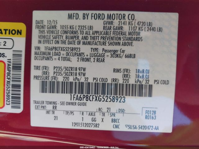 2016 FORD MUSTANG 1FA6P8CFXG5258923 Photo 8