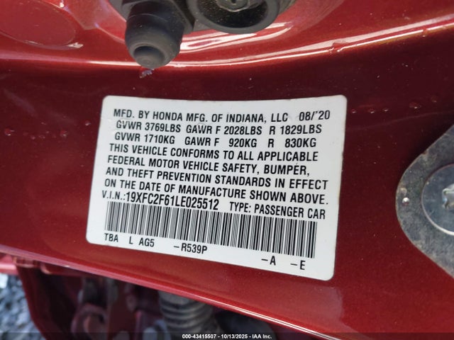 Honda Civic Lx 2020 19XFC2F61LE025512 Image 9