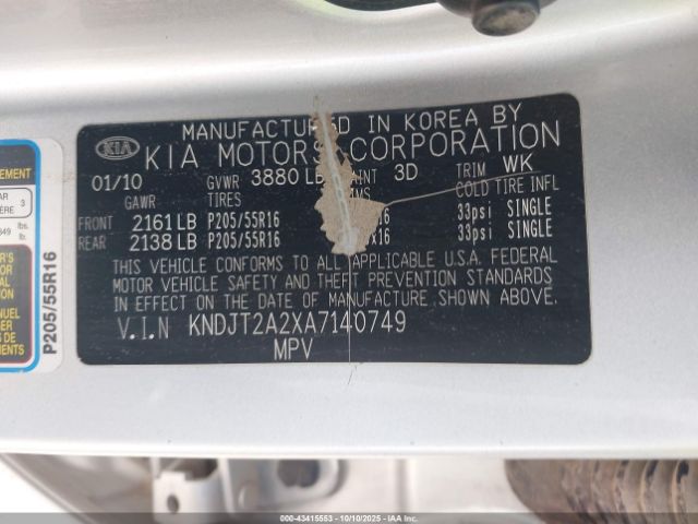 2010 KIA SOUL KNDJT2A2XA7140749 Photo 8