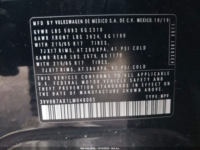 2020 VOLKSWAGEN TIGUAN 3VV0B7AX1LM046003 Photo 8