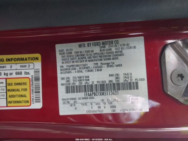2021 FORD MUSTANG 1FA6P8CFXM5113621 Photo 8