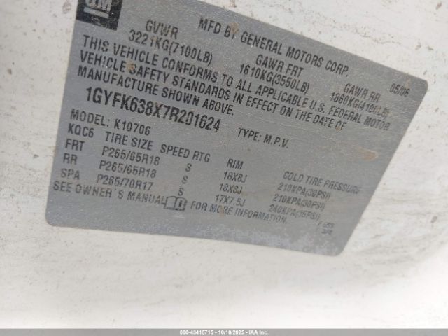 2007 CADILLAC ESCALADE 1GYFK638X7R201624 Photo 8