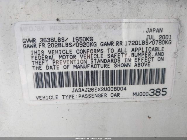 2002 MITSUBISHI LANCER JA3AJ26EX2U008004 Photo 8