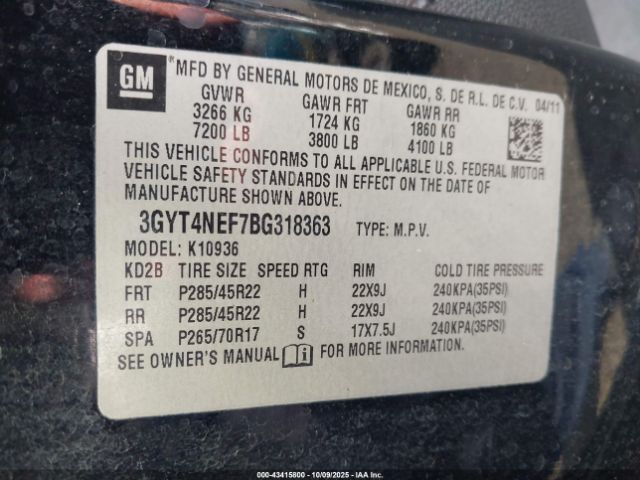 2011 CADILLAC ESCALADE EXT 3GYT4NEF7BG318363 Photo 8