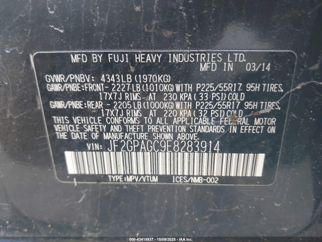 Subaru 2.0l na 2014 JF2GPAGC9E8283914 Image 9