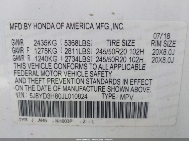 2018 ACURA MDX 5J8YD3H80JL010824 Photo 8