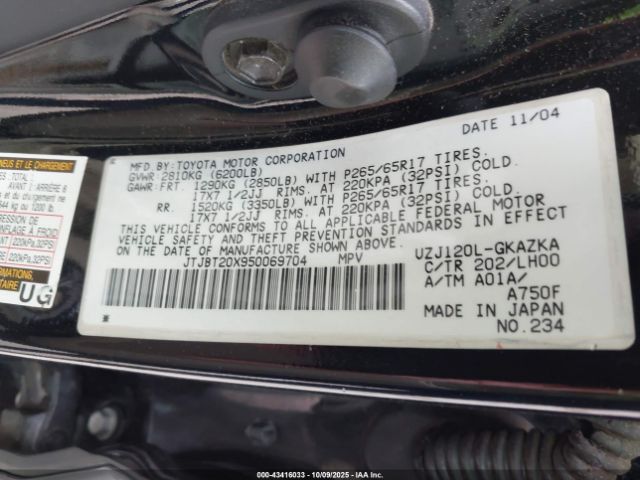 2005 LEXUS GX 470 JTJBT20X950069704 Photo 8