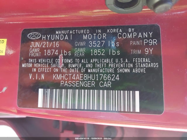 KMHCT4AE8HU176624 Hyundai 2017