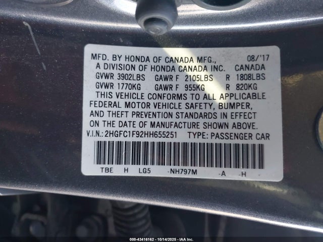 2HGFC1F92HH655251 Honda l15b7