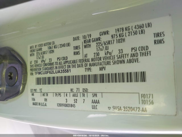 Ford Escape 2020 1FMCU0F62LUA35581 Image 9