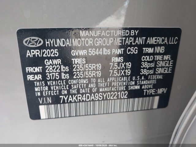 Продаж на аукціоні авто 2025 Hyundai Ioniq 5 Limited, vin: 7YAKR4DA9SY022102, номер лоту: 43416445