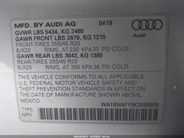 2019 AUDI Q5 WA1BNAFY9K2095608 Photo 8
