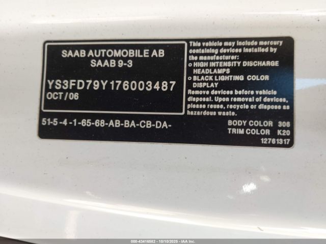 2007 SAAB 9-3 YS3FD79Y176003487 Photo 8