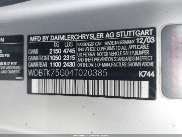 2004 MERCEDES-BENZ CLK 500 WDBTK75G04T020385 Photo 8