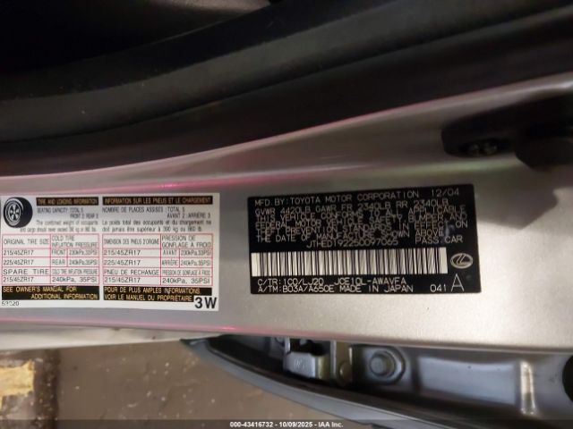 2005 LEXUS IS 300 JTHED192250097065 Photo 8