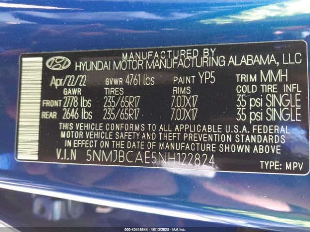 2022 HYUNDAI TUCSON 5NMJBCAE5NH122824 Photo 8