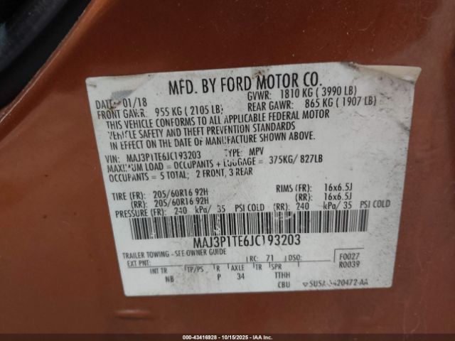 2018 FORD ECOSPORT MAJ3P1TE6JC193203 Photo 8