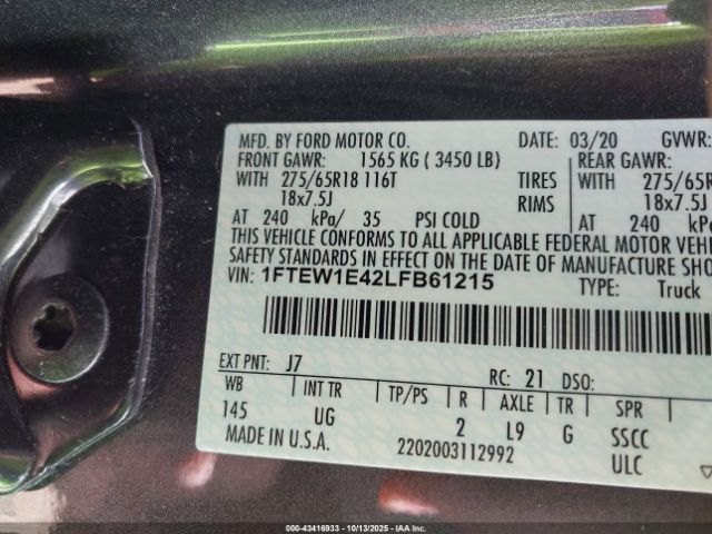 2020 FORD F-150 1FTEW1E42LFB61215 Photo 8