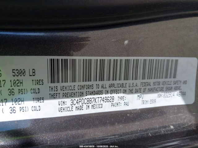 2019 DODGE JOURNEY 3C4PDCBB7KT749628 Photo 8