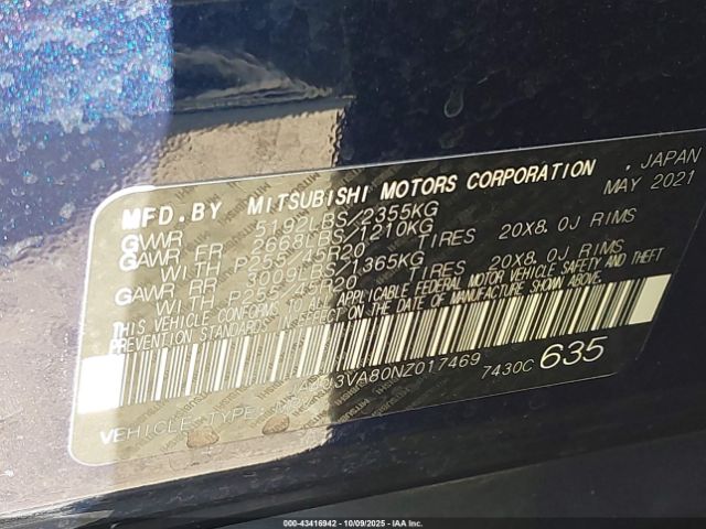 2022 MITSUBISHI OUTLANDER JA4J3VA80NZ017469 Photo 8