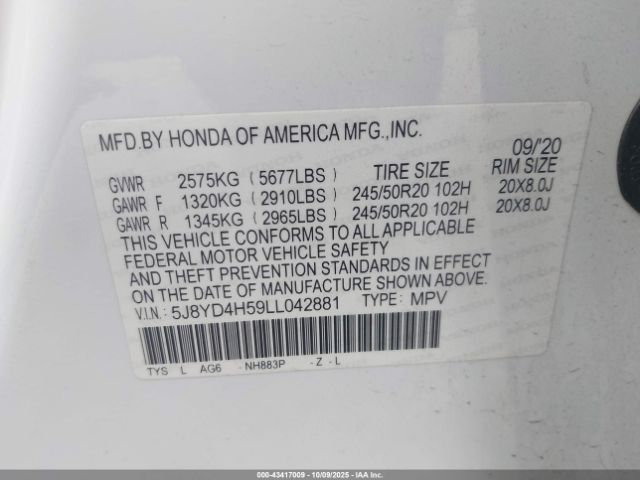 2020 ACURA MDX 5J8YD4H59LL042881 Photo 8