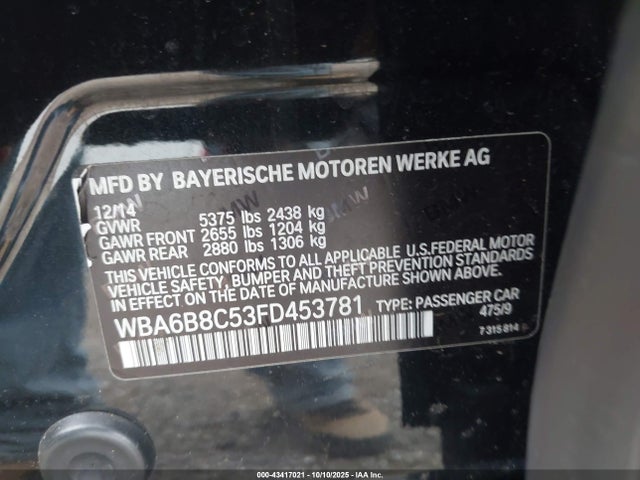 2015 BMW 640I GRAN COUPE WBA6B8C53FD453781 Photo 8