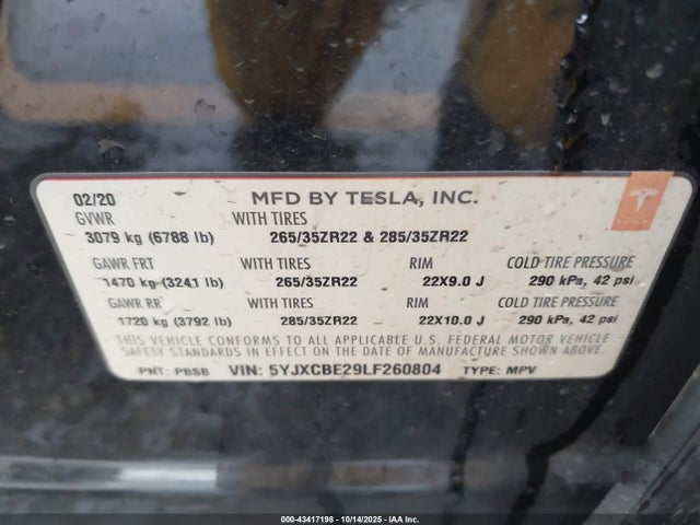 2020 TESLA MODEL X 5YJXCBE29LF260804 Photo 8