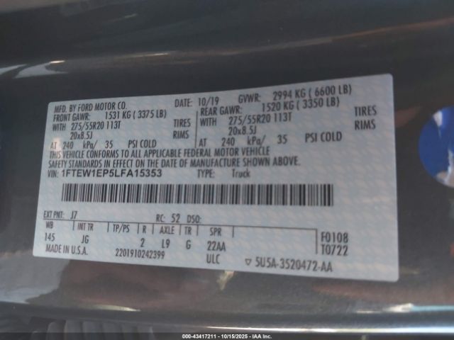 2020 FORD F-150 1FTEW1EP5LFA15353 Photo 8