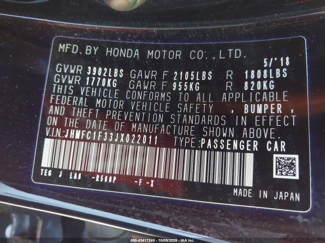 Honda l15b7 2018 JHMFC1F33JX022011 Image 9
