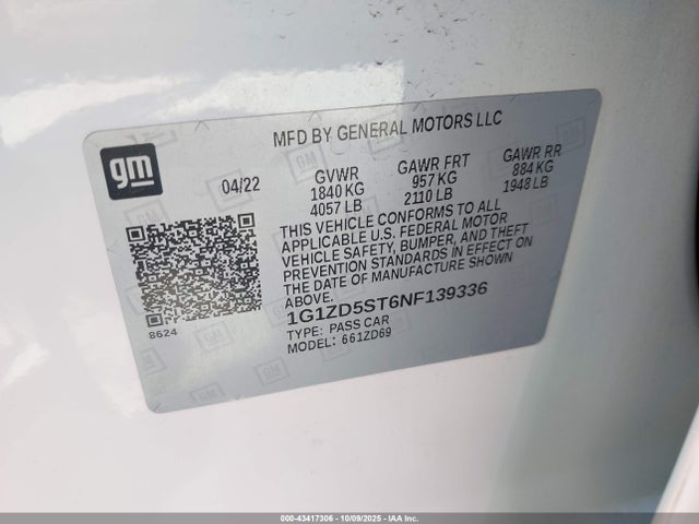 1G1ZD5ST6NF139336 Chevrolet lfv - direct injection, variable valve timing, gen 1 gmna