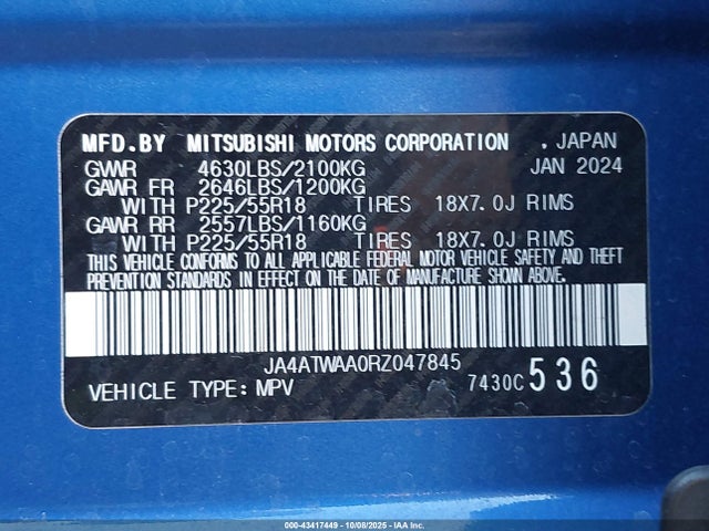 Mitsubishi tc/ic mivec 2024 JA4ATWAA0RZ047845 Image 9