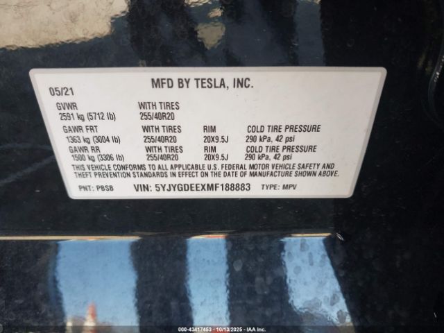 2021 TESLA MODEL Y 5YJYGDEEXMF188883 Photo 8