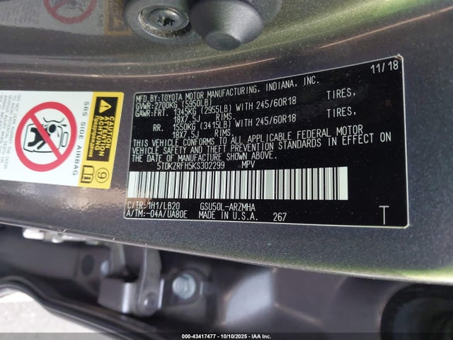 5TDKZRFH5KS302299 Toyota 2gr-fks